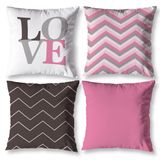 Kit 4 Capas Almofada Sala 40cm X 40cm Estampadas Love Rosa