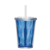 Jogo De Copos 02 Casal Duplo Multiuso 670ml Com Tampa Canudo Cor:azul