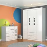 Quarto Infantil Com Guarda-roupa 4 Portas 2 Gavetas E Cômoda Lívia Phoenix Baby Branco