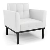 Poltrona Decorativa Pés Fixo Em Madeira Preto Pu Branco