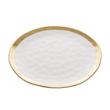 Prato De Porcelana Martelado Branco Borda Dourada 25cm Dubai