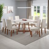 Conjunto Sala De Jantar Mesa Anna Madeira Maciça Com Vidro Quadrado 136x136cm Com 8 Cadeiras Dalia