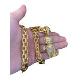 Cordão Cadeado Duplo 13mm + Pingente Chefinho Banhado A Ouro