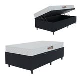 Cama Box Baú Colchão Solteiro Espuma D20 Malibu 88x188x53cm Branco / Preto Hellen Preto