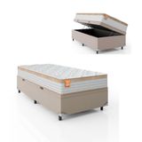 Cama Box Baú Solteiro Colchão Molas Ensacadas Real Branco/bege - Suporta Até 130kg Por Pessoa Branco Nature