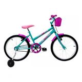 Bicicleta Infantil Aro 20 Feminina Doll + Rodinha Lateral Verde Agua