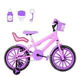 Bicicleta Infantil Aro 16 Nylon com Cadeirinha Rosa e Lilás