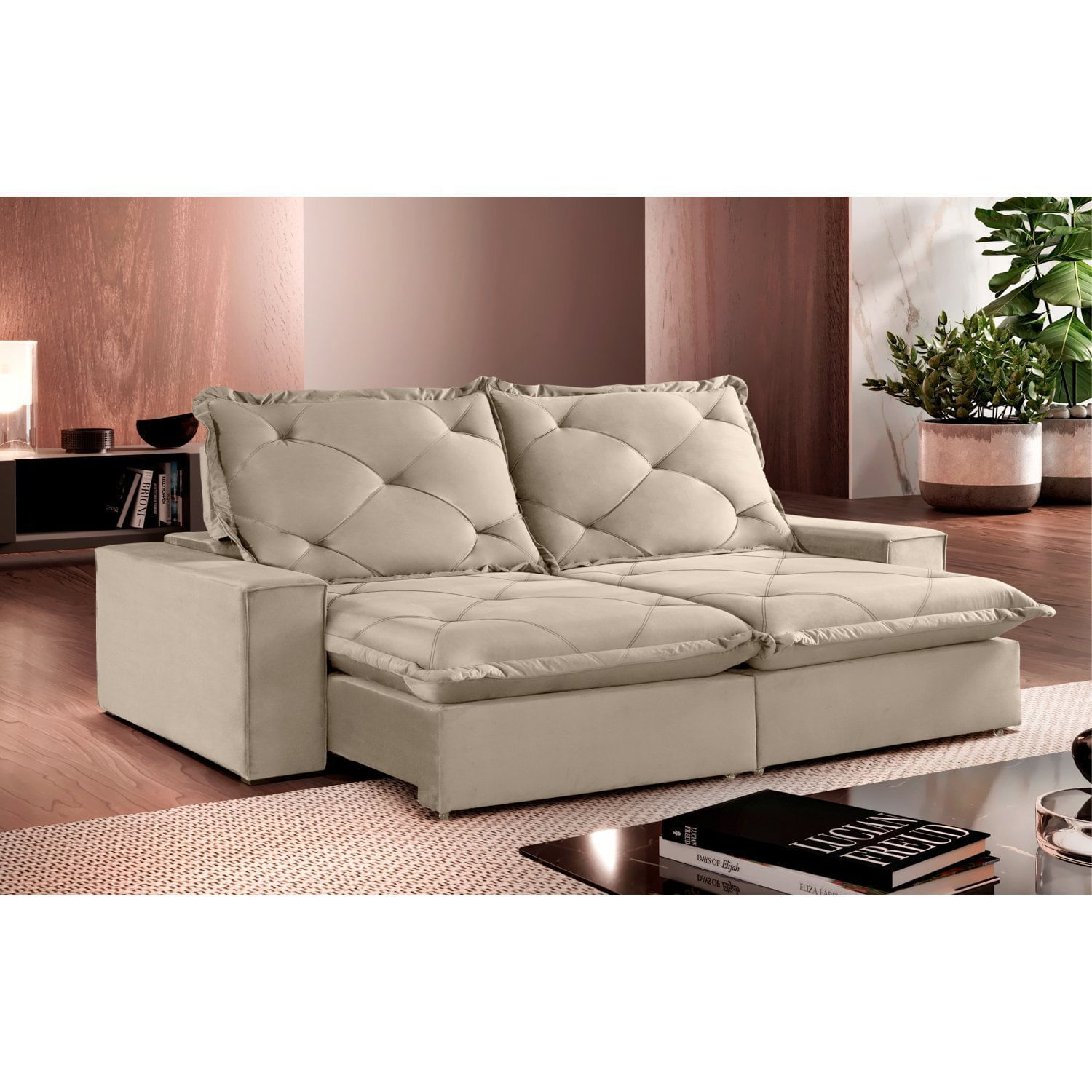 Sofa Ares Retrátil E Reclinável 3 Lugares 1,70m Com Molas Ensacadas E Pillow Top Espresso Móveis Bege Marfim