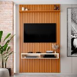 Painel Ripado Para Tv Até 55 Polegadas Intense Com Nicho 139cm Cor:cedro/off White Cedro/off White