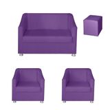 Kit 2 Poltronas E 1 Namoradeira Tilla E 1 Puff Dado Suede Roxo