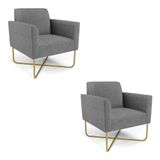 Kit 2 Poltronas Base X Industrial Dourado Marisa Linho D03 - D\&#39;rossi Cor A26 Grafite
