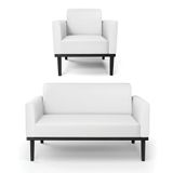 Conjunto Poltrona E Namoradeira Decorativa Pés Fixo Em Madeira Preto Pu Branco