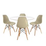 Conjunto Mesa Redonda 90cm Tampo Em Mdf 4 Cadeiras Pp Base Madeira Eames Dsw-m Branco/fendi