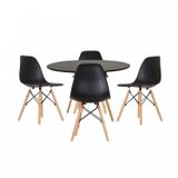 Conjunto Mesa Redonda 90cm Tampo Em Mdf 4 Cadeiras Pp Base Madeira Eames Dsw-m Preto