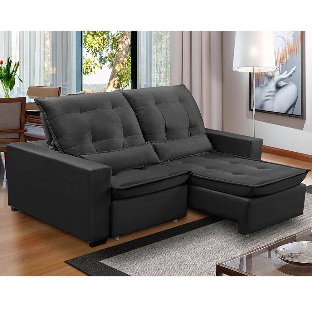 Sofa Retratil Reclinavel 2 Lugares 2,80m Atlantis Veludo Grafite Lansofbr