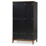 Guarda-roupa Rústico 3 Portas E 2 Gavetas - Madeira Maciça E Mdf - Preto