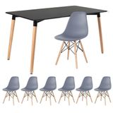 Mesa De Jantar Retangular Eames 80 X 140 Cm Preto + 6 Cadeiras Eiffel Dsw Cinza Escuro