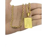 Cordão Cadeado 4mm + Pingente Letra - Banhado A Ouro 18k