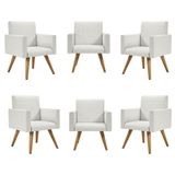 Kit 6 Poltronas Cadeira Escritório Recepção Linho Bege