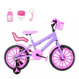 Bicicleta Infantil Aro 16 Nylon E Cadeirinha Lilás E Rosa