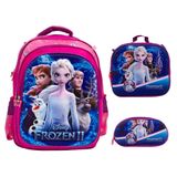 Kit Mochila Infantil Frozen Costas 3d Lancheira Estojo