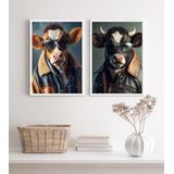 Kit 2 Quadros Decorativos Boi Fashion 24x18cm - Com Vidro