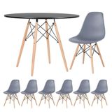 Mesa Redonda Eames 100 Cm Preto + 6 Cadeiras Eiffel Dsw Cinza Escuro