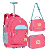 Kit Mochila De Rodinhas Em Nylon Oficial Luluca Lu24077 Rosa