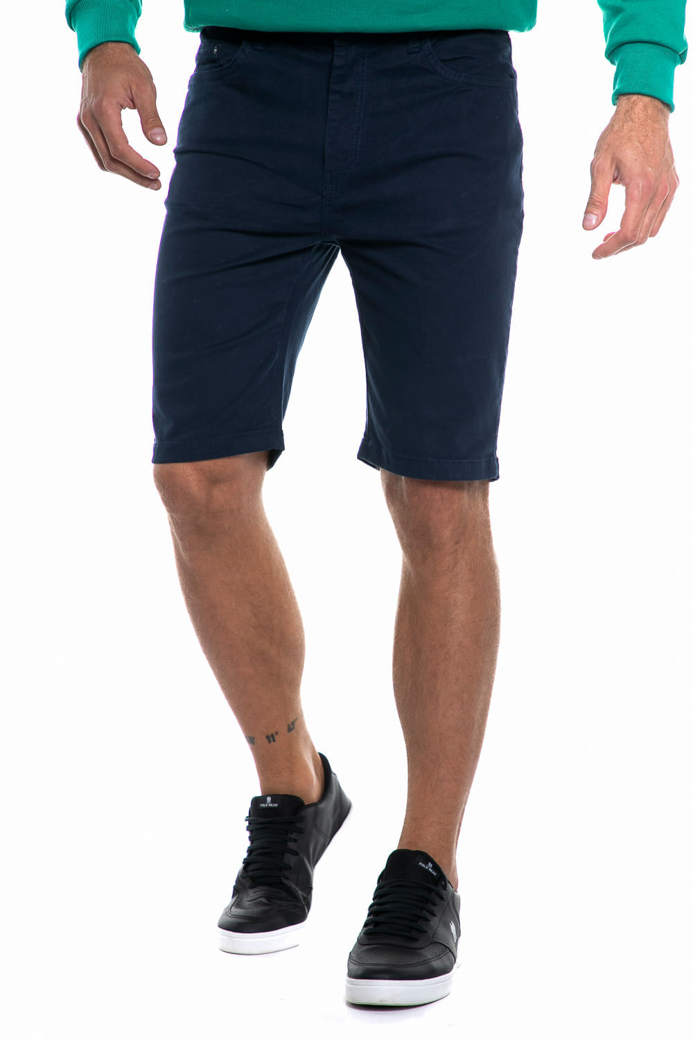 Bermuda Masculina Sarja Básica Polo Wear Azul Escuro