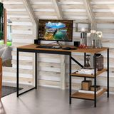 Mesa Escrivaninha Industrial Home Office Slim Com Prateleiras 130cm Preto E Canela Marrom