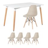 Mesa De Jantar Retangular Eames 80 X 120 Cm Branco + 4 Cadeiras Eiffel Dsw Nude