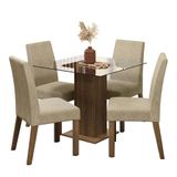 Conjunto Sala De Jantar Mesa Tampo De Vidro 4 Cadeiras Rustic/imperial Ivy Madesa Rustic/imperial