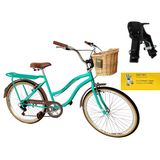 Bicicleta Aro 26 Urbano 6 Marchas Com Cesta Vime Cadeirinha