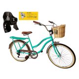 Bicicleta Aro 26 Vintage 6 Marchas Com Cesta Vime Cadeirinha