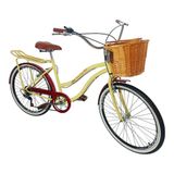 Bicicleta Aro 26 Adulto Vintage Com Cesta Vime Bege Vermelho