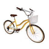 Bicicleta Aro 26 Adulto Retrô Vintage Amarelo Com Branco