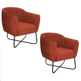 Kit 02 Poltronas Preta Suede - Cor Terracota