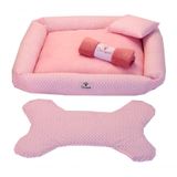 Kit Cama Pet Cachorro Ou Gato Chevron Rosa Tam: M 04 Peças [f101]