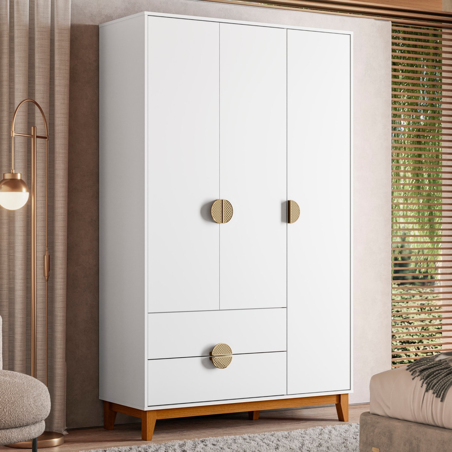 Guarda-roupa 3 Portas E 2 Gavetas Ipê Branco