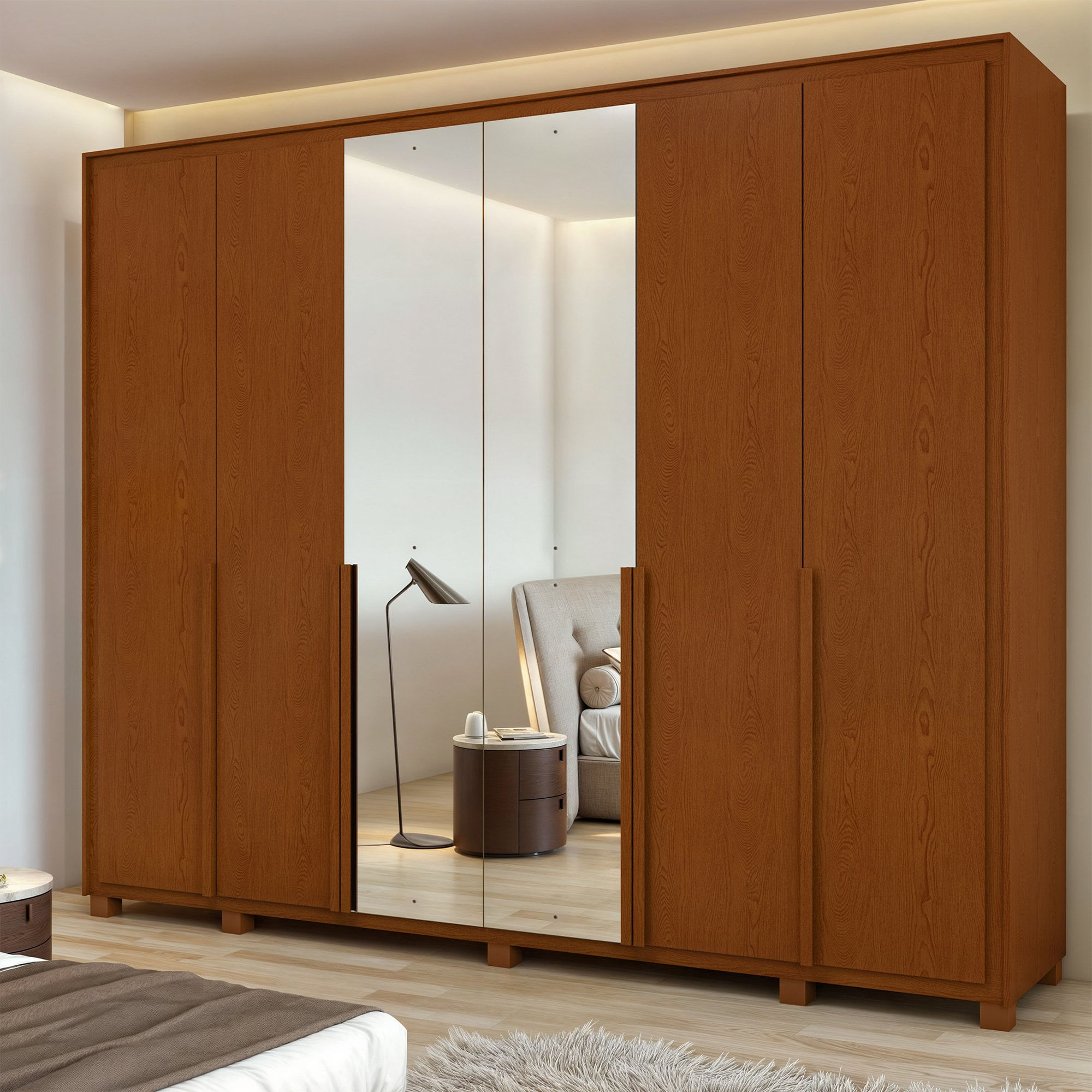 Guarda-roupa 6 Portas 6 Gavetas 100% Mdf Imperatore Com Espelho E Com Pés