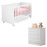 Quarto De Bebê Berço Americano Que Vira Caminha E Cômoda Infantil 4 Gavetas Doce Sonho Cor Branco - Qmovi