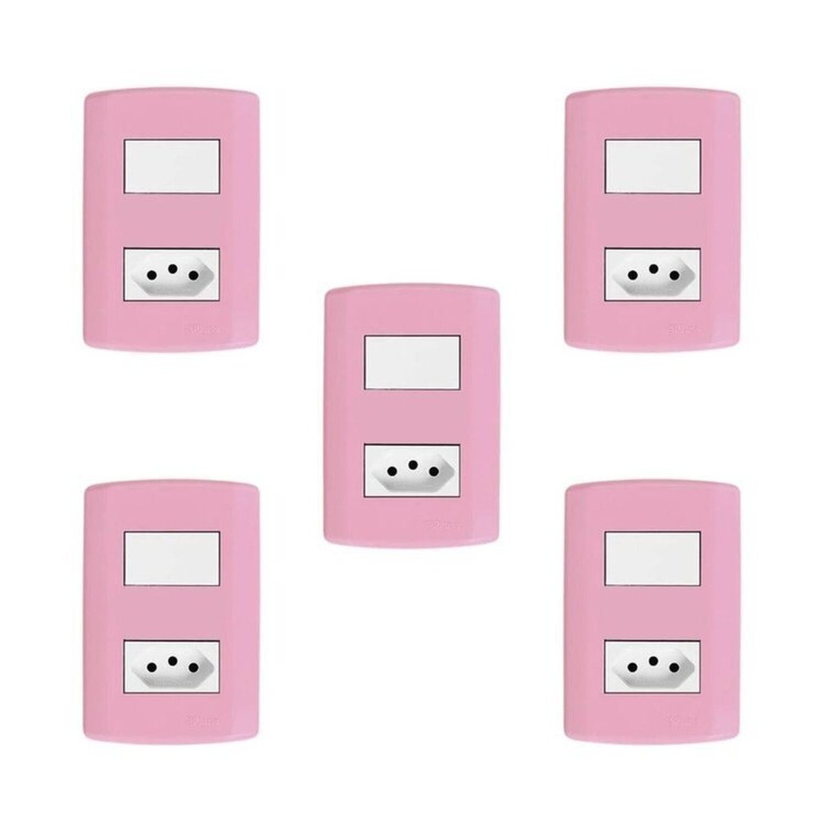 Conjunto De 5 Interruptores De 1 Tecla Simples E Tomada 2p+t 20a , Modular, Com Placa 4x2 E Suporte Rosa E Branco