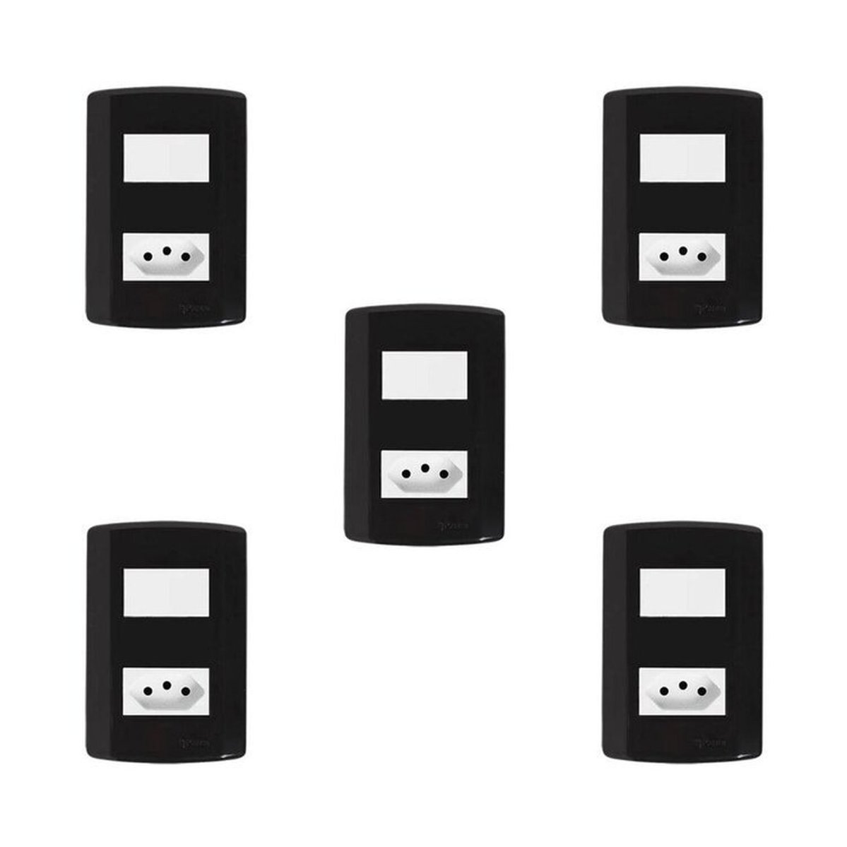 Conjunto De 5 Interruptores De 1 Tecla Simples E Tomada 2p+t 20a , Modular, Com Placa 4x2 E Suporte Preto E Branco