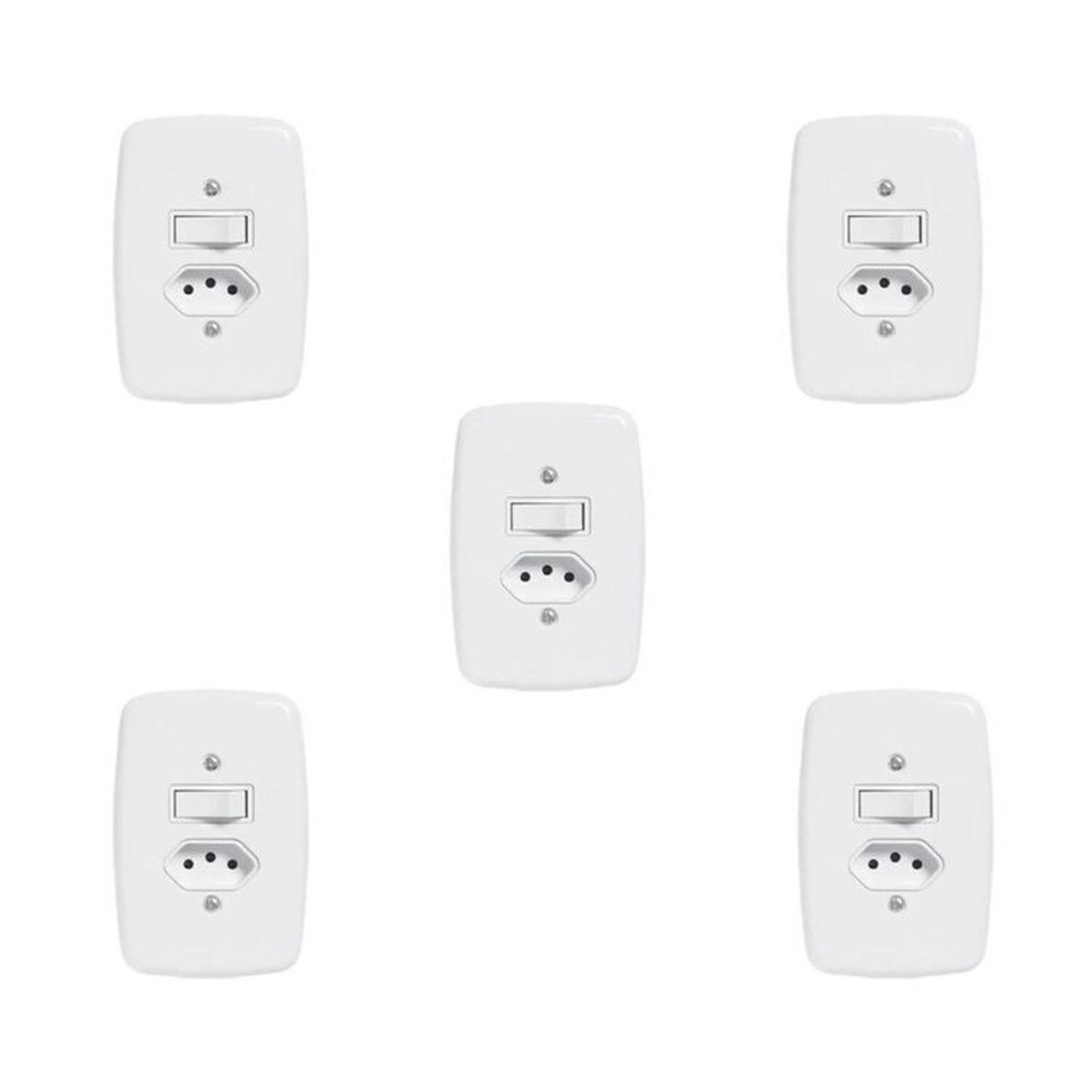 Conjunto De 5 Interruptores De 1 Tecla Simples E Tomada 2p+t 20a , Com Placa 4x2 Branco