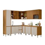 Cozinha Modulada Completa 9 Peças 462 Cm Aéreo Ripado 14 Portas 100% Mdf Nature Off White Shop Jm