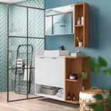 Gabinete Armário Para Banheiro 70 Cm Com Espelheira E Cuba Branco Naturalle Isla Shop Jm