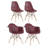 Kit 2 Cadeiras Eames Daw Com Braços + 2 Cadeiras Eiffel Dsw Marrom