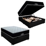 Cama Box Baú Casal Suede + Colchão Airtech Molas Ensacadas Antares Ortobom Preto 138cm