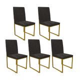 Kit 05 Cadeiras Office Ferro Dourado Suede Preto
