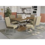 Conjunto Mesa Tamisa Com 6 Cadeiras Toronto Nogueira/cromado/bege